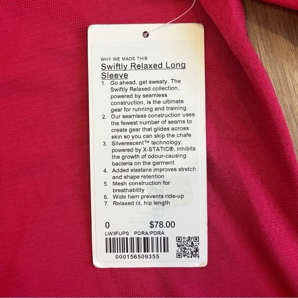 NWT Lululemon Swiftly Relaxed Long Sleeve Shirt Size 0 In Pink Dragonfruit